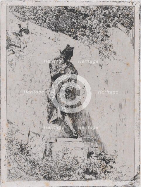 Meditation: a man standing on a step by a wall, ca. 1865., ca. 1865. Creator: Mariano Jose Maria Bernardo Fortuny y Carbo.