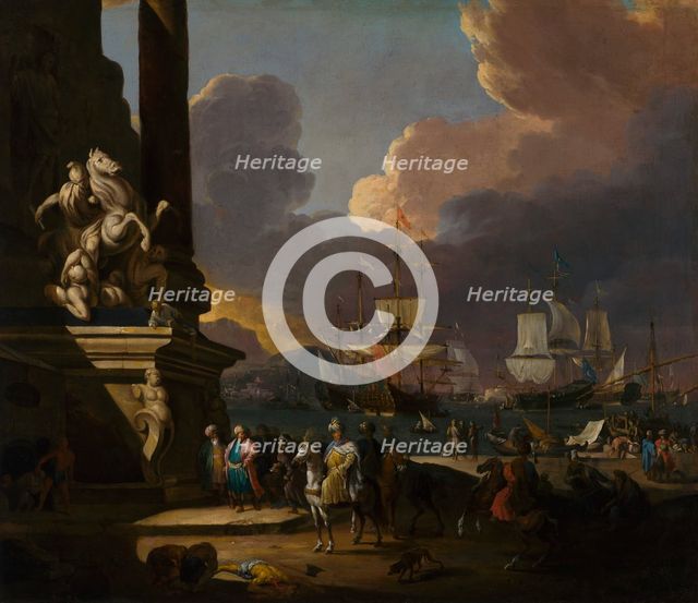 Mediterranean harbour scene, c1680s. Creator: Johann Georg Stuhr.