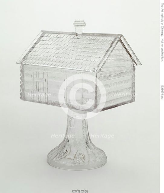 Medium Covered Compote in Log Cabin Pattern on Pedestal, 1875/96. Creator: Central Glass Company.