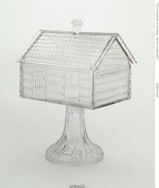 Medium Covered Compote in Log Cabin Pattern on Pedestal, 1875/96. Creator: Central Glass Company