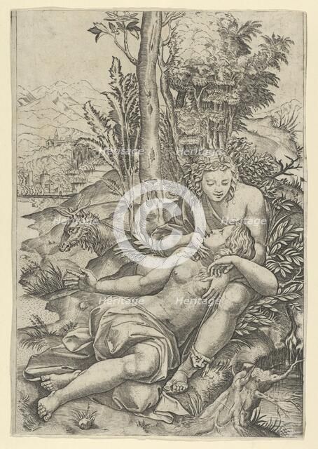 Medor and Angelica from Lodovico Ariosto's 'Orlando Furioso' or Venus and Adonis ..., ca. 1500-1534. Creator: Marcantonio Raimondi.