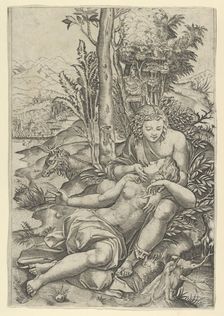 Medor and Angelica from Lodovico Ariosto's Orlando Furioso or Venus and Adonis ..., ca. 1500-1534. Creator: Marcantonio Raimondi