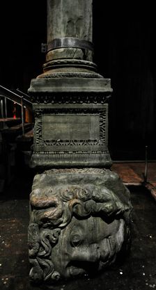 Medusa column base, Basilica Cistern (6th century), Istanbul, Turkey. Creator: LTL