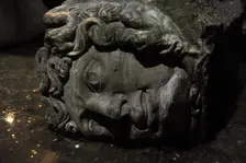 Medusa column base, Basilica Cistern (6th century), Istanbul, Turkey. Creator: LTL