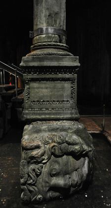 Medusa column base, Basilica Cistern (6th century), Istanbul, Turkey. Creator: Unknown