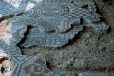 Medusa-head mosaic laid over an earlier mosaic, 3rd century
