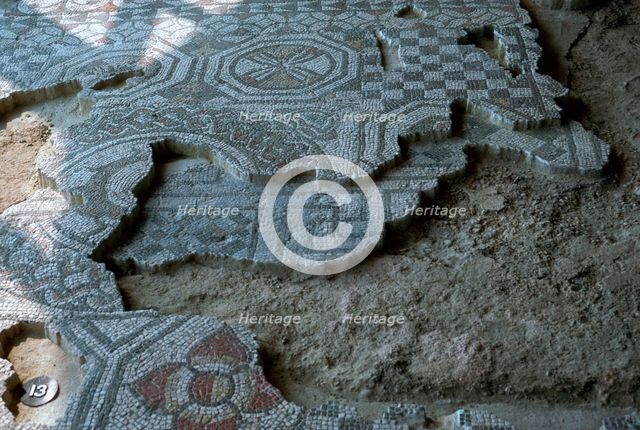 Medusa-head mosaic laid over an earlier mosaic, 3rd century. Artist: Unknown