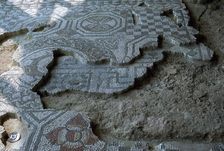 Medusa-head mosaic laid over an earlier mosaic, 3rd century