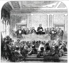 Meeting...for the Erection of a Memorial to the late Sir Robert Peel, 1850. Creator: Unknown