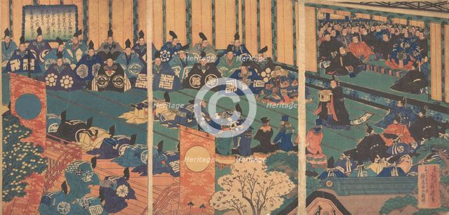 Meeting with foreign dignitaries, 1867 (Meiji 1). Creator: Hasegawa Sadanobu.