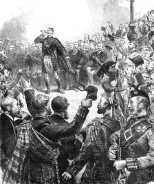 Meeting at Stafford House to protest against the change in the tartans of Highland Regiments, 1881. Creator: Unknown