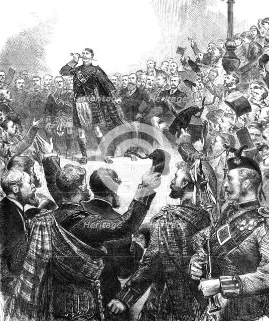 Meeting at Stafford House to protest against the change in the tartans of Highland Regiments, 1881. Creator: Unknown.