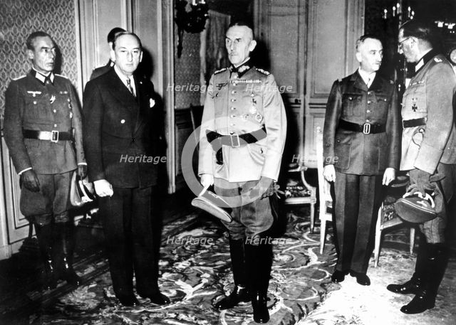 Meeting between German officers and French Vichy government officials, France, 1940-1944. Artist: Unknown