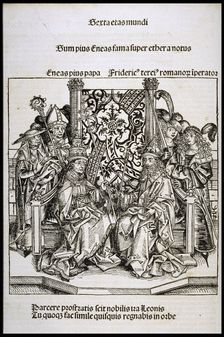 Meeting between Pope Pius II and Frederick III, Emperor of Germany, ca 1493. Creator: Wolgemut, Michael (1434-1519)