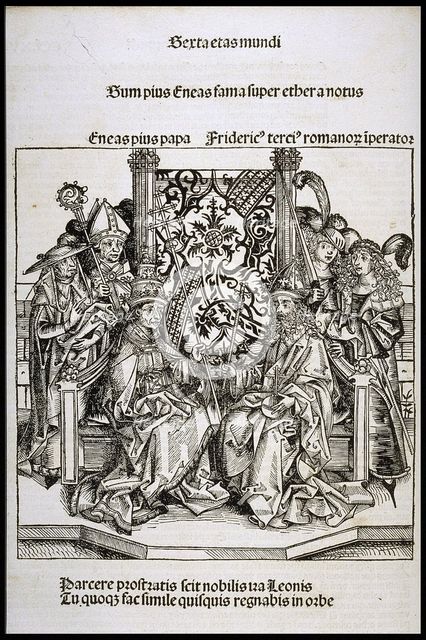 Meeting between Pope Pius II and Frederick III, Emperor of Germany, ca 1493. Creator: Wolgemut, Michael (1434-1519).