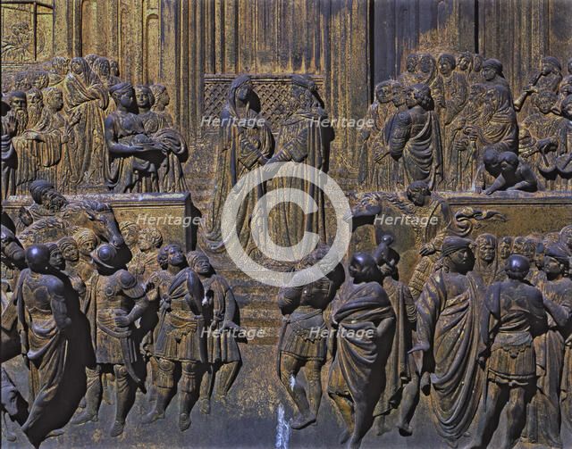  'Meeting between Solomon and the Queen of Sheba', panel of the east door of the Baptistery of Sa…