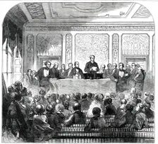 Meeting...for the Erection of a Memorial to the late Sir Robert Peel, 1850. Creator: Unknown