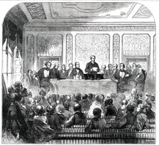 Meeting...for the Erection of a Memorial to the late Sir Robert Peel, 1850. Creator: Unknown