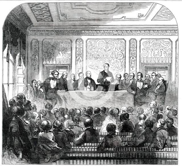 Meeting...for the Erection of a Memorial to the late Sir Robert Peel, 1850. Creator: Unknown.