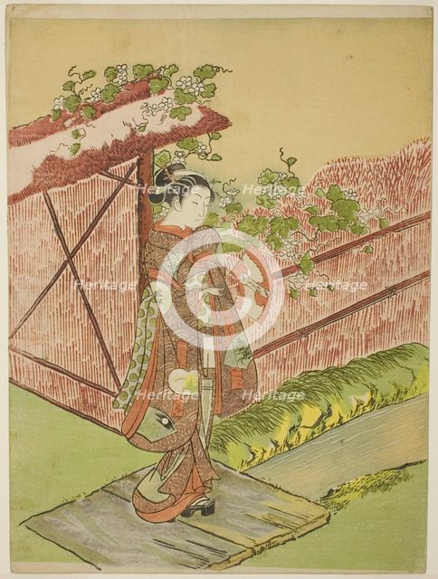 Meeting her Lover (parody of the Yugao chapter of "Tale of Genji"), c. 1766. Creator: Suzuki Harunobu.