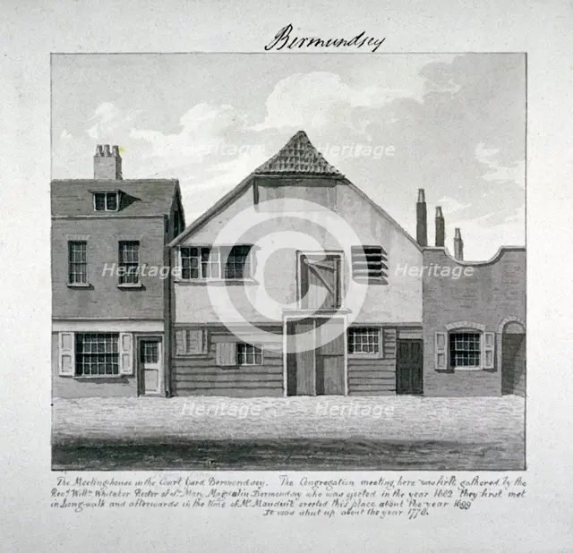Meeting-house of St Mary Magdalen in the Court Yard, Bermondsey Square, London, c1828. Artist: John Chessell Buckler