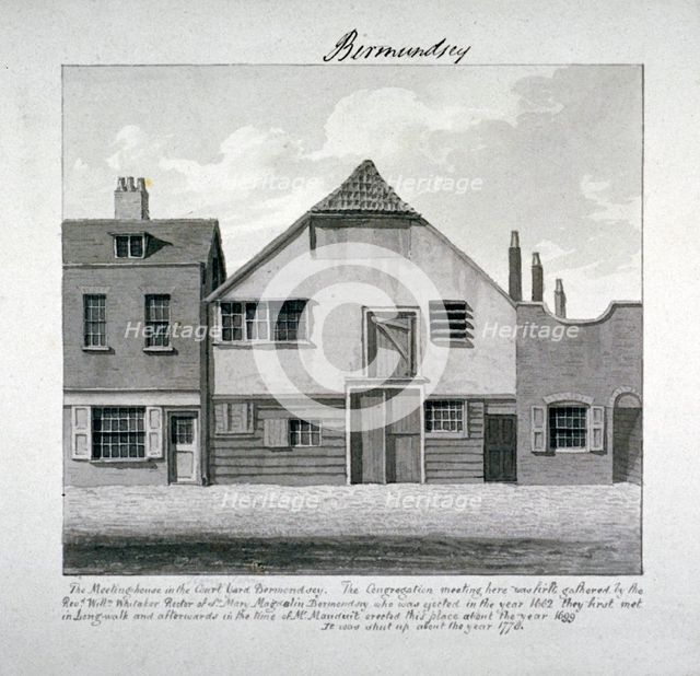 Meeting-house of St Mary Magdalen in the Court Yard, Bermondsey Square, London, c1828. Artist: John Chessell Buckler