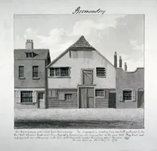 Meeting-house of St Mary Magdalen in the Court Yard, Bermondsey Square, London, c1828. Artist: John Chessell Buckler