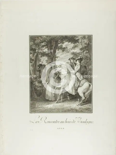 Meeting in the Woods of Boulogne, from Monument du Costume Physique et Moral de la..., n.d. Creator: Heinrich Guttenberg.