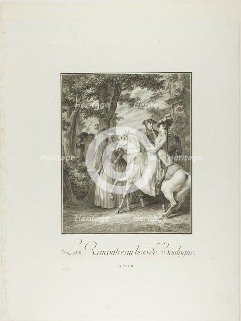 Meeting in the Woods of Boulogne, from Monument du Costume Physique et Moral de la..., n.d. Creator: Heinrich Guttenberg.