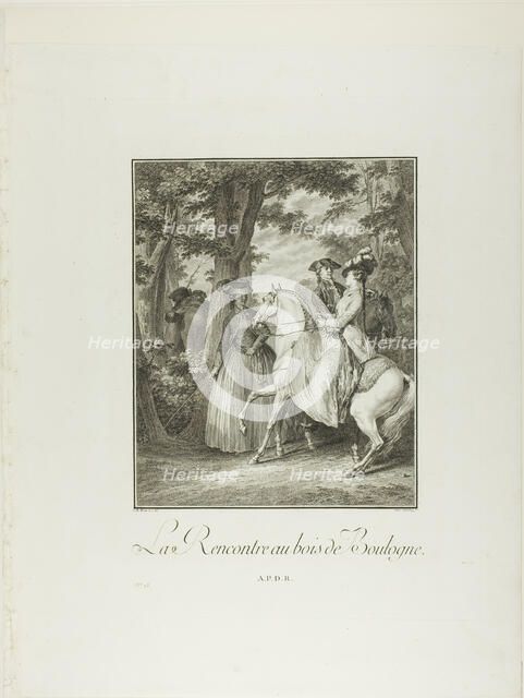 Meeting in the Woods of Boulogne, from Monument du Costume Physique et Moral de la..., n.d. Creator: Heinrich Guttenberg.