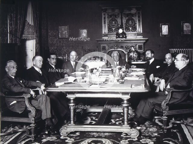 Meeting of the Council of Ministers, 1931, chaired by Niceto Alcalá Zamora (1877-1949), president…