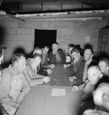 Meeting of the camp council, FSA camp, Farmersville, California, 1939. Creator: Dorothea Lange