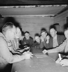 Meeting of the camp council, FSA camp, Farmersville, California, 1939. Creator: Dorothea Lange