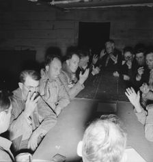 Meeting of the camp council, FSA camp, Farmersville, California, 1939. Creator: Dorothea Lange