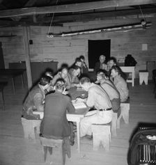 Meeting of the camp council, FSA camp, Farmersville, California, 1939. Creator: Dorothea Lange