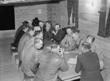 Meeting of the camp council, FSA camp, Farmersville, California, 1939. Creator: Dorothea Lange