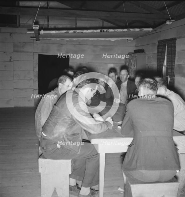 Meeting of the camp council, FSA camp, Farmersville, California, 1939. Creator: Dorothea Lange.