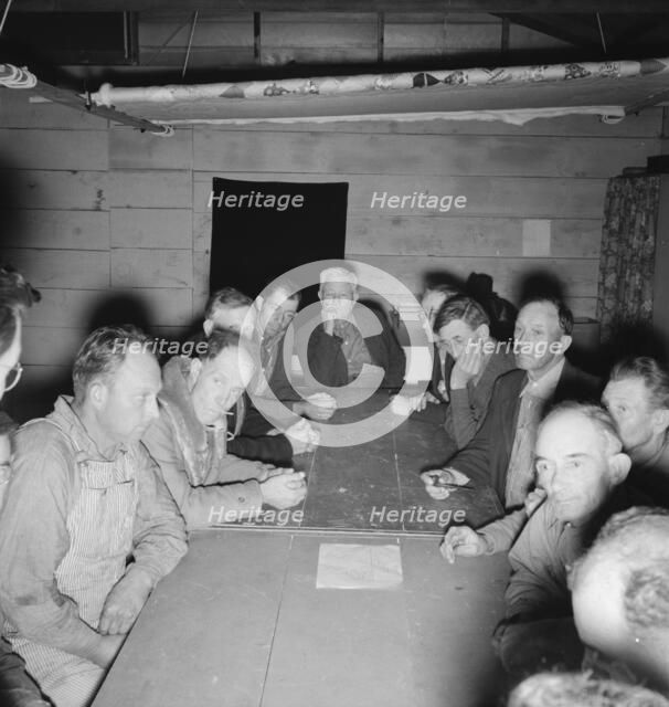Meeting of the camp council, FSA camp, Farmersville, California, 1939. Creator: Dorothea Lange.