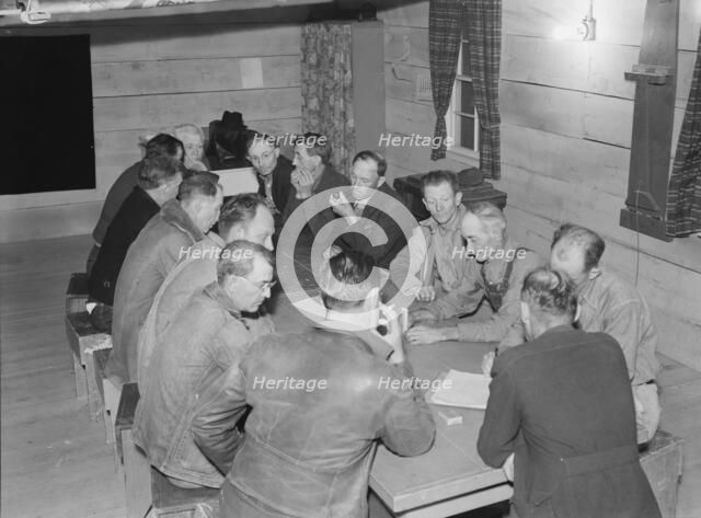 Meeting of the camp council, FSA camp, Farmersville, California, 1939. Creator: Dorothea Lange.