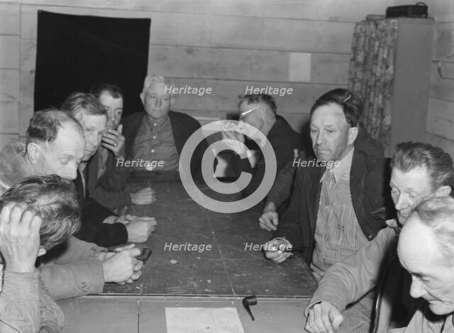 Meeting of the camp council, FSA camp, Farmersville, California, 1939. Creator: Dorothea Lange.