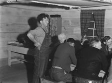 Meeting of the camp council, FSA camp, Farmersville, California, 1939. Creator: Dorothea Lange