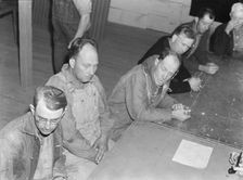 Meeting of the camp council, FSA camp, Farmersville, California, 1939. Creator: Dorothea Lange
