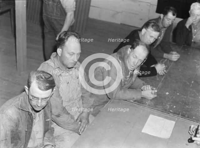 Meeting of the camp council, FSA camp, Farmersville, California, 1939. Creator: Dorothea Lange.