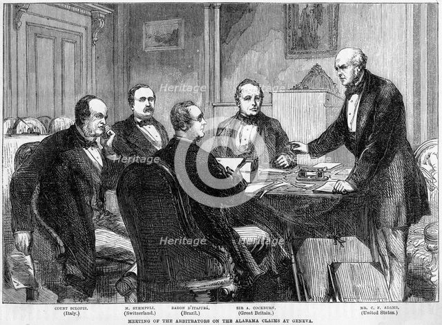 Meeting of the arbitrators on the Alabama Claims, Geneva, Switzerland, c1865-c1870. Artist: Unknown