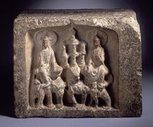 Meeting of the Bodhisattvas Manjusri (Wenshu) and Samantabhadra (Puxian), Middle Tang dynasty. Creator: Unknown