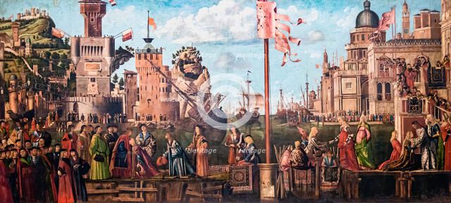 Meeting of the Betrothed Couple and the Departure of the Pilgrims (The Legend of Saint..., 1495-1500 Creator: Carpaccio, Vittore (1460-1526).