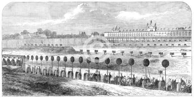 Meeting of the Belgian National Rifle Association at Brussels: general view of practice-ground, 1865 Creator: Unknown.