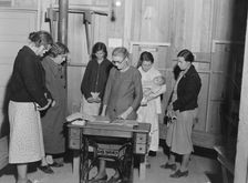 Meeting of the Mothers Club in Arvin camp for migrant workers, FSA camp, California, 1938. Creator: Dorothea Lange