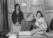 Meeting of the Mothers Club in Arvin camp for migrant workers, Kern County, 1938. Creator: Dorothea Lange