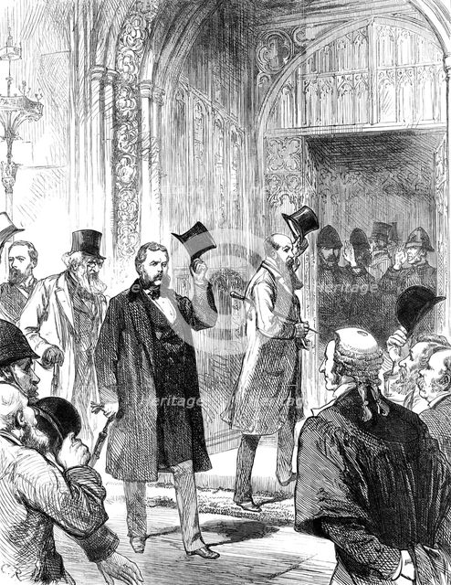 Meeting of the new Parliament: arrival of new Members in Westminster Hall, 1880. Creator: Unknown.